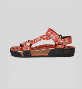 China OEM Casual Flat Sandals For Ladies With Coral Red Bezli Floral Straps on sale