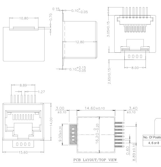 SMT Modular Rj45 Connectors / Network Connector Rj45 Unshielded Without LEDs