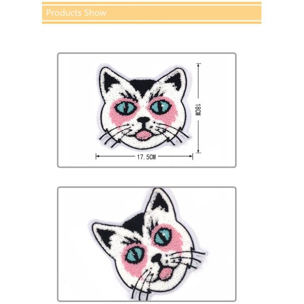 Popular Embroidered Animal Patches , Cute White Cat Sew On Patches Towel Material