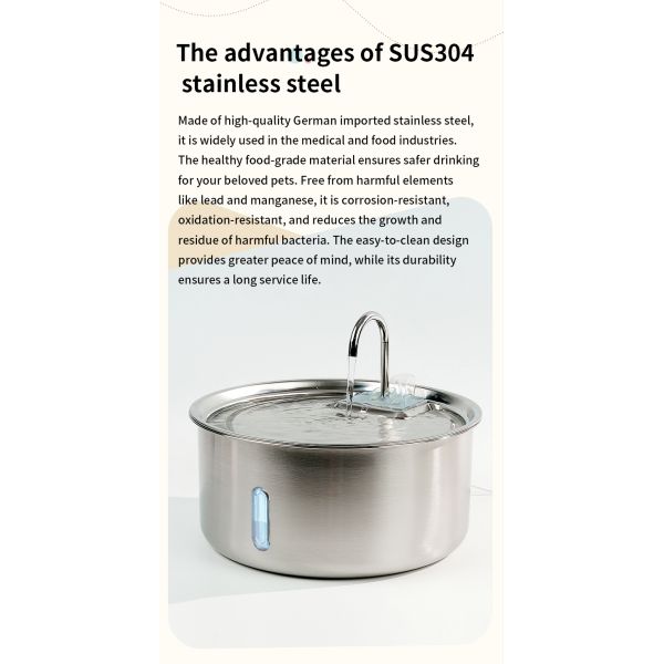 7L Large Capacity Automatic Pet Water Dispenser Intelligent Circulation Stainless Steel Chargeable Travel Bowls for Dogs Cats
