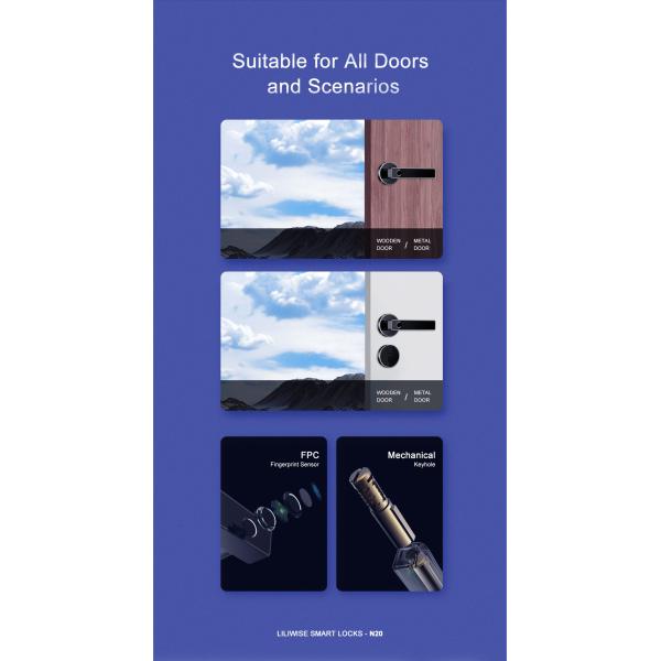 Smart Digital Fingerprint Door Lock, Black Zinc Alloy Door Handle Lock