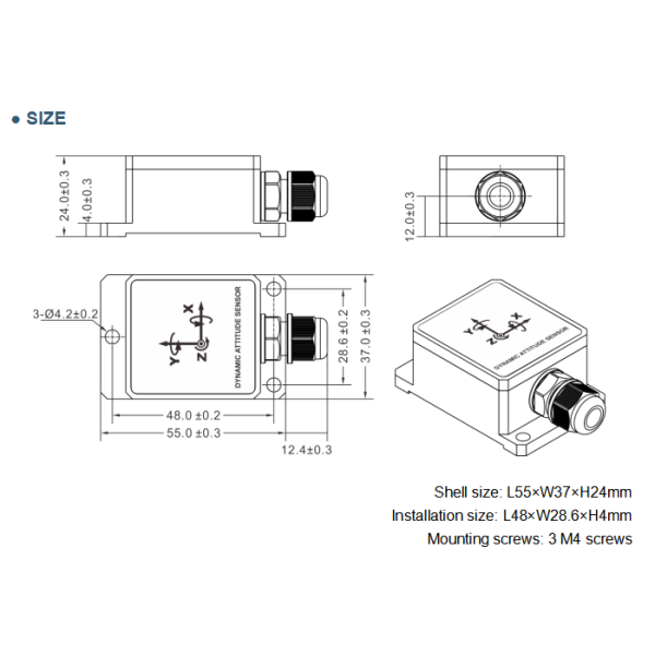 TL720D MEMS Gyroscope Sensor with Azimuth Angle (±180°), RS232/RS485 Output, and 10grms Anti-Vibration for AGV and Industrial Control