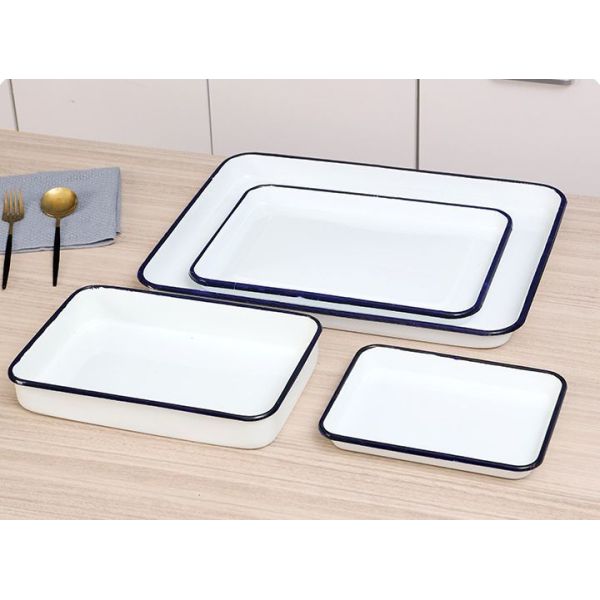 Enamel Baking Dish Rectangle Black Oven Safe Bakeware Flower Theme