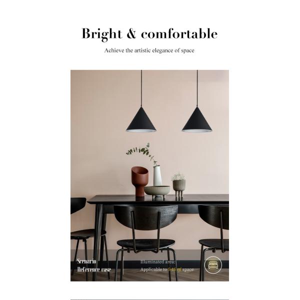 Conical Single Head Black Hanging Lights 250mm For Living Room