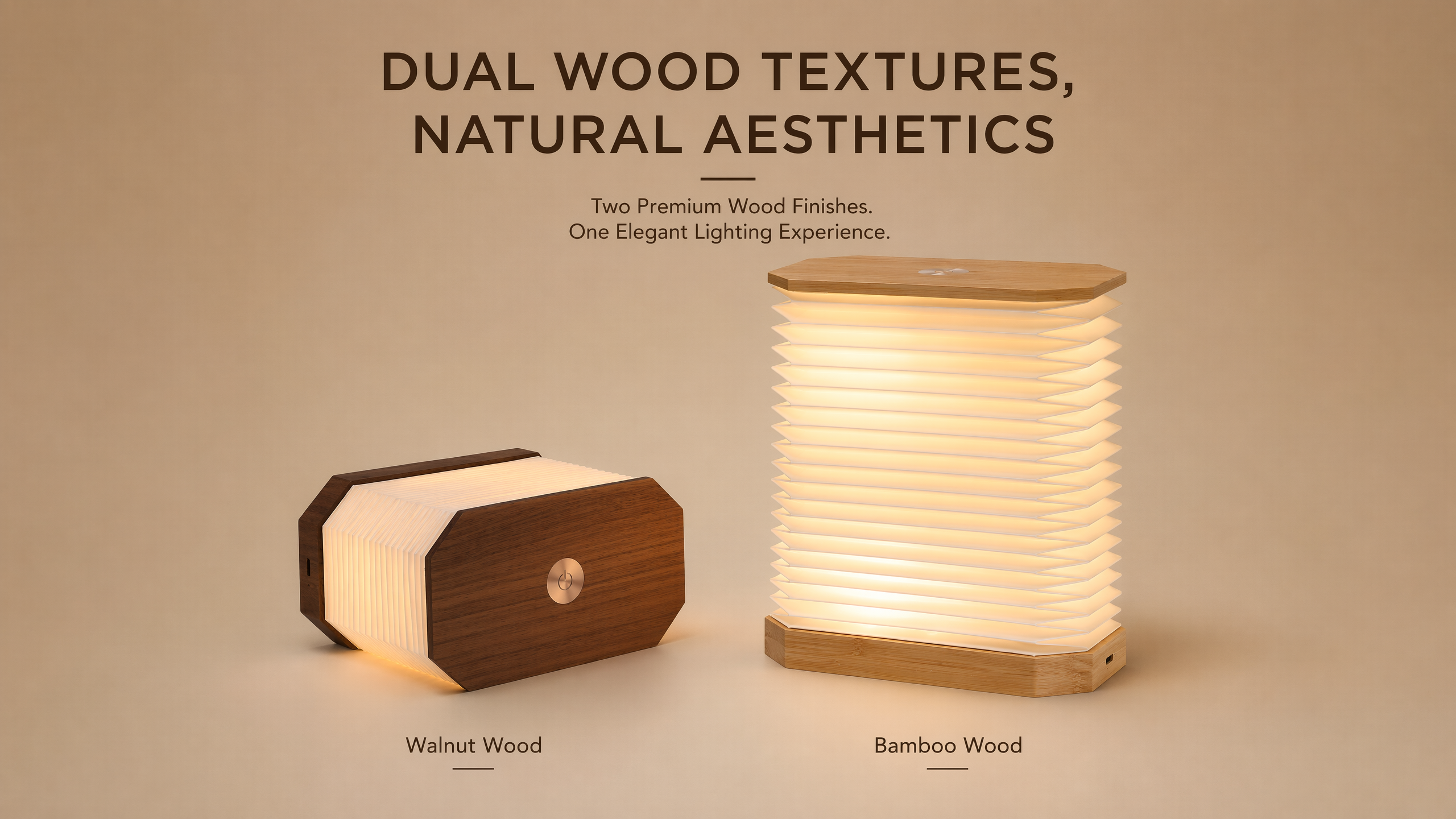 Flat-Fold Rectangular Paper Lamp for Small Spaces Upright Expandable LED Light with Wood Base Type-C Rechargeable Space-Saver