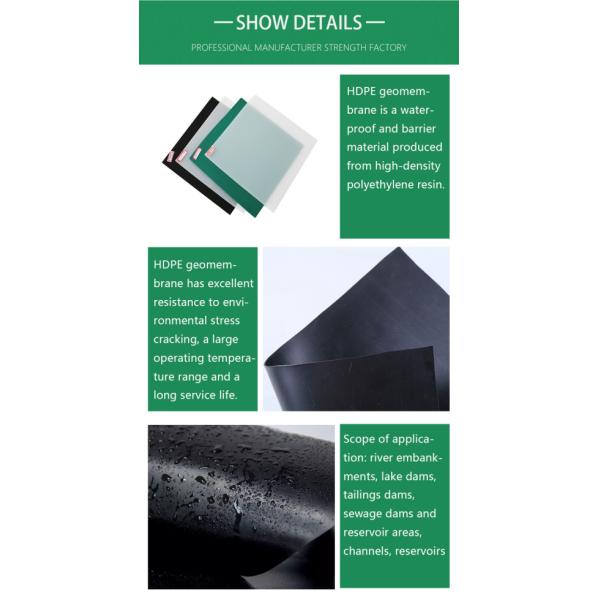 Anti Puncture and UV Resistant Geomembrane for Fish Ponds High Density Polyethylene EVA