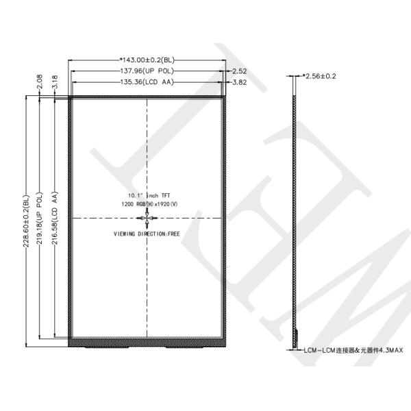 10.1 Inch 1200X1920 LCD Display Module 350cd/m2 Medical Equipment Smart Home Display Panel