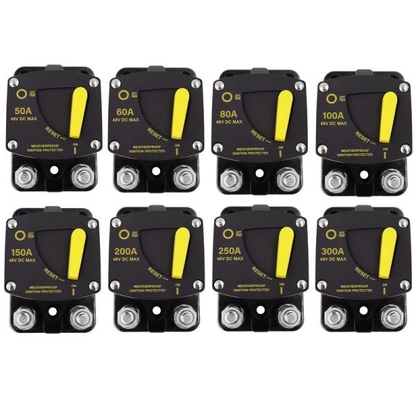 12-48VDC 30-300 Amp Marine Circuit Breaker With Reset Fuse IP67 Waterproof