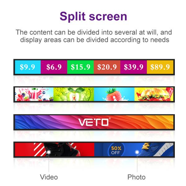 VETO 1920X360 High Brightness Digital Shelf Edge Ultra Wide Bar Lcd Display