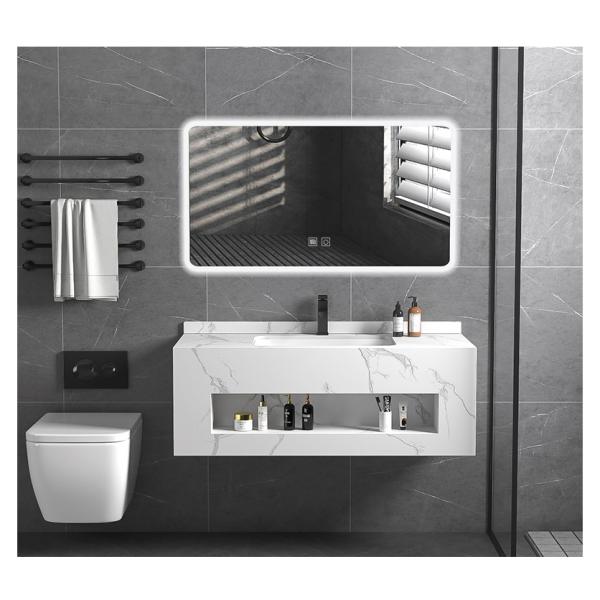 Modern Simple Design Bathroom Toilet Vanity with Single Sink Mirror Cabinet in White Color