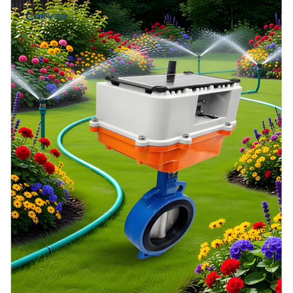 Smart Butterfly Electric Water Valve Solar Panel Digital Screen Control for Precision Agriculture