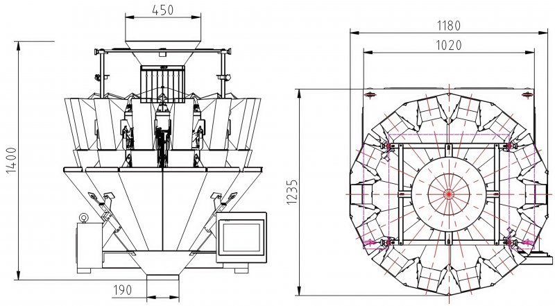 14 Head 1.6L Multi Head Packing Machine Mixed Material Food Weigher ODM