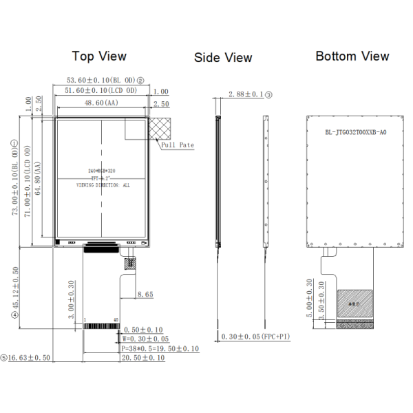 3.2 Inch Industrial Grade IPS LCD Display Screen 240x320 Resolution 600cd/M2 Brightness