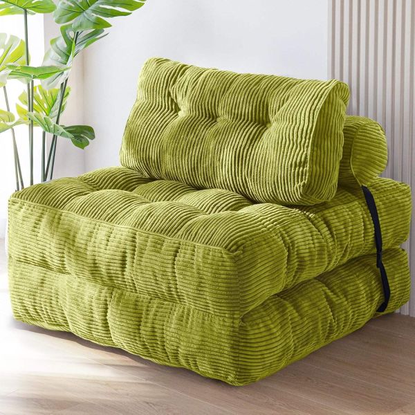 Convertible Tufted Reclining Fabric Extendable Single Sofa Bed Folding Chair Modular Corner Couch Portable Living Room