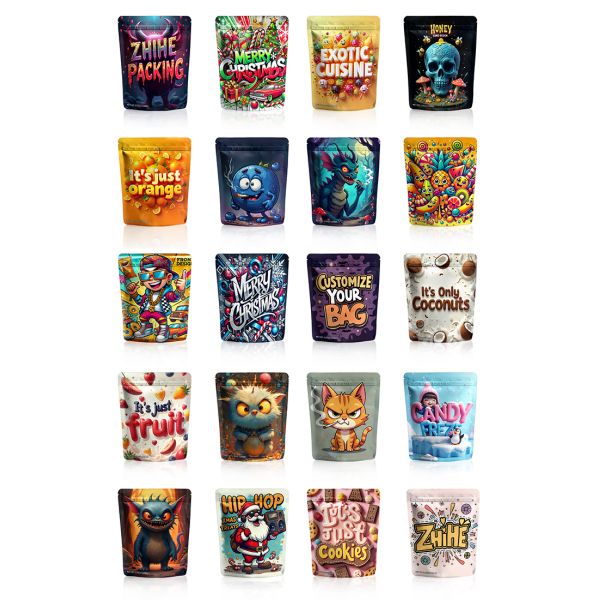 Zhihe Custom Printed Shape Mini Mylar Bags 3.5g 28g Child Resistant Smell Proof Resealable Soft Touch Cali Pack for Jelly