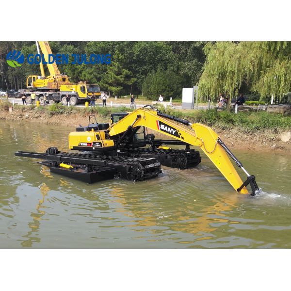 Safely Amphibious Excavator With Pontoon For Lakes River Dredging