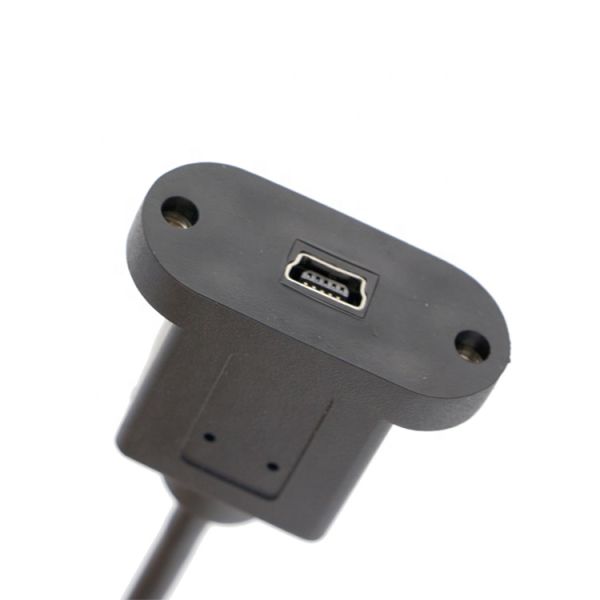 Screw Locking 90 Degree Right Angle Male to Female Mini USB Panel Mount Extension Cable