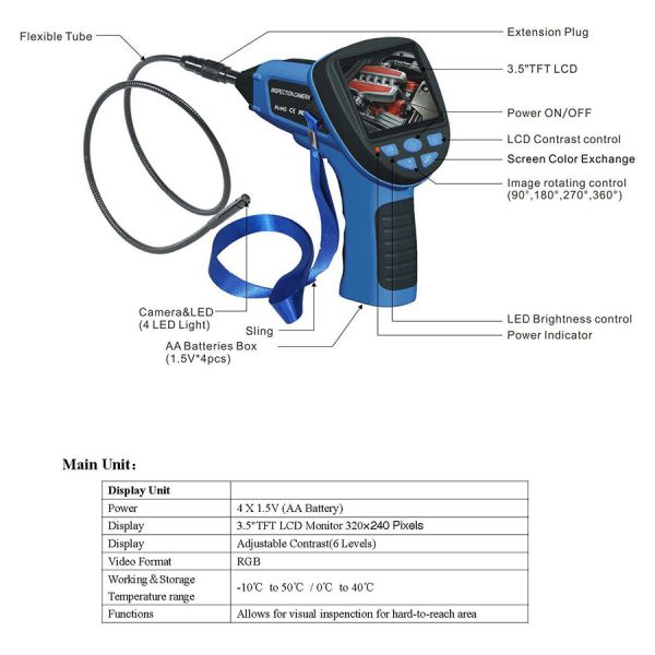 SNS-99H Video Endoscope Camera with 3.5 inch TFT LCD display screen