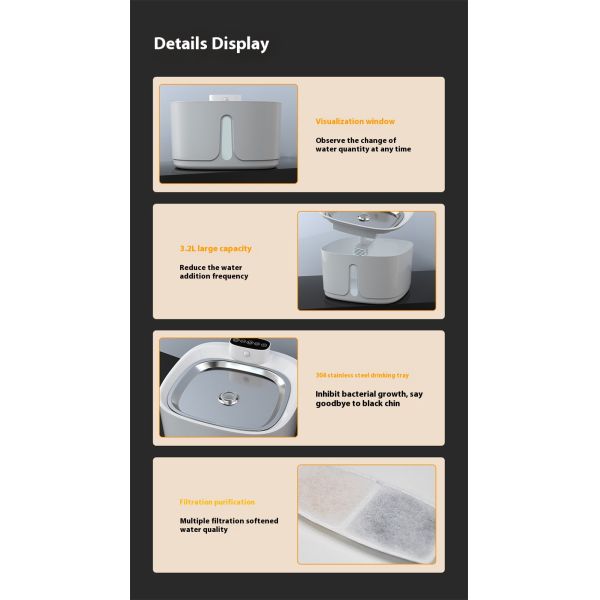 Smart Eco-Friendly Automatic Wireless Cat Dog Drinking Bowl Feeder Stainless Steel Pet Water Dispenser Silent Filter Charging