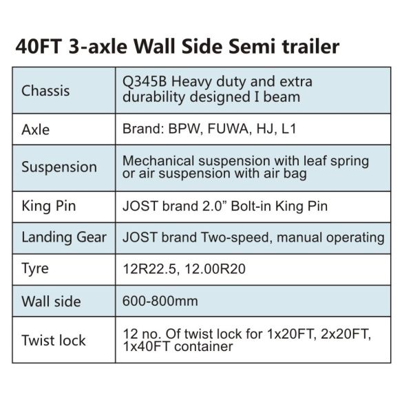 40 FT 3 axle wall side semi-trailer