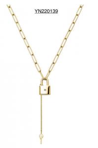 Wholesale Love Token Key Lock Necklace K Gold Stainless Steel Long Rhinestone Necklace from china suppliers