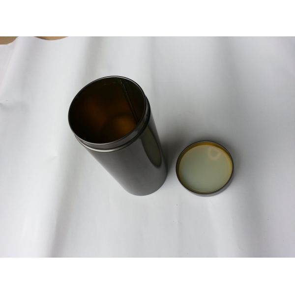 Black Color Printed TinTea Canister Box Glossy With Plastic Insert Inside