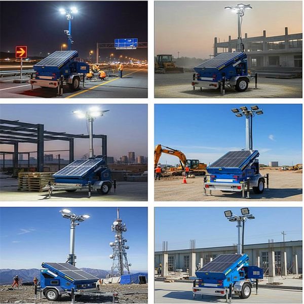 Energy Saving Portable Solar Light Tower Low Cost Long Term Operation Night Construction Trailer Mounted Light Tower