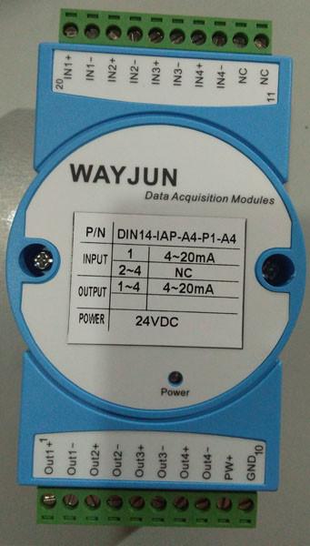 Quality 4-20ma to 4-20ma current isolation splitter WAYJUN 3000VDC  one in two out signal transmitter green DIN35 CE approved for sale