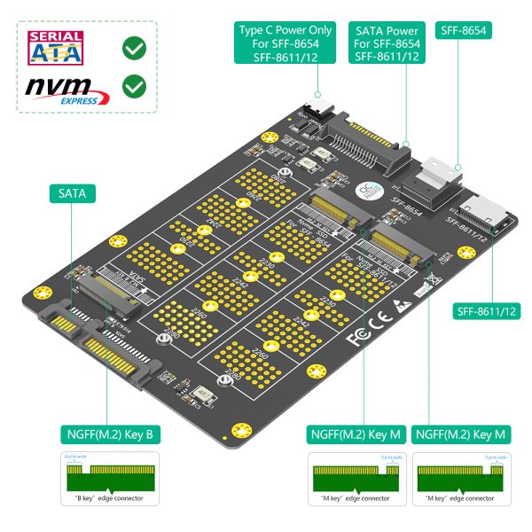 M.2 NVMe SSD to SFF-8611/8654 Adapter 6Gb/s Bandwidth