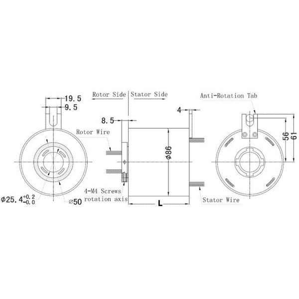 ID 25.4mm 24 circuits 10A electrical contacts with CE,ROHS certificated Through Slip Ring