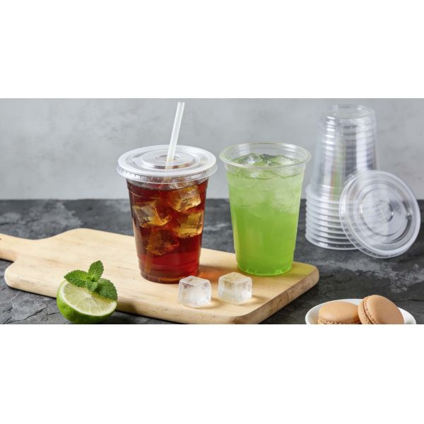 Disposable Design Custom Logo Printed Cold Coffee Cup Takeaway PET Plastic Cups Plastic Cups with Flat Lids