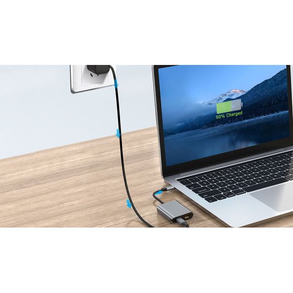 USB C 3.2 Gen1 External Network Adapter Splitter With PD 100W Charger