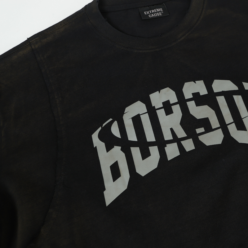 Customen Retro Washed Worn Dirty Dyed 100% Cotton Oversized Two-Piece Long-Sleeved T-shirt Letter Pattern Spring Unisex