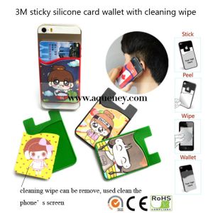 Wholesale HOT Various color silicone smart phone wallet with cloth sticky cleaner OEM Design from china suppliers