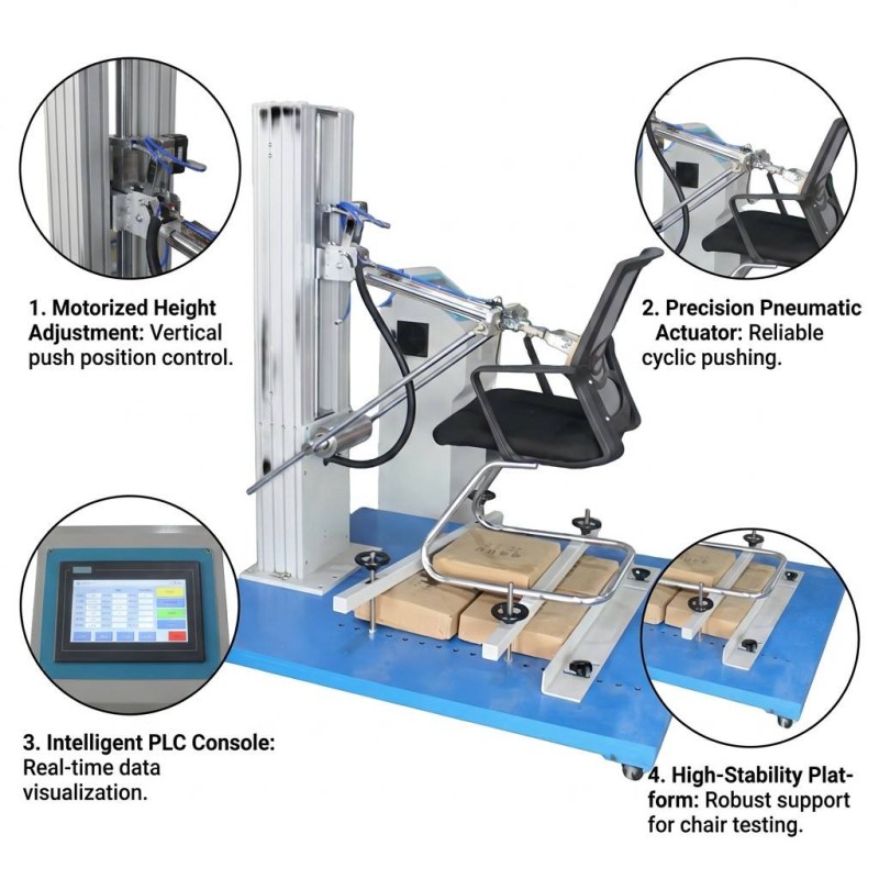Office Chair Backrest Fatigue Testing Machine BIFMA X5.1 EN 1335 Standard Compliance Cyclic Loading Fatigue Testing Equipment