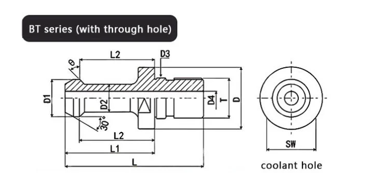 Bt40 Cnc Milling Machining Parts 45 Degree Pull Stud Coolant For Tool Holder