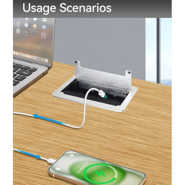 Modern Desktop Embedded Socket with 20W USB Charging Schuko Power Outlets and RJ45 CAT6 Port