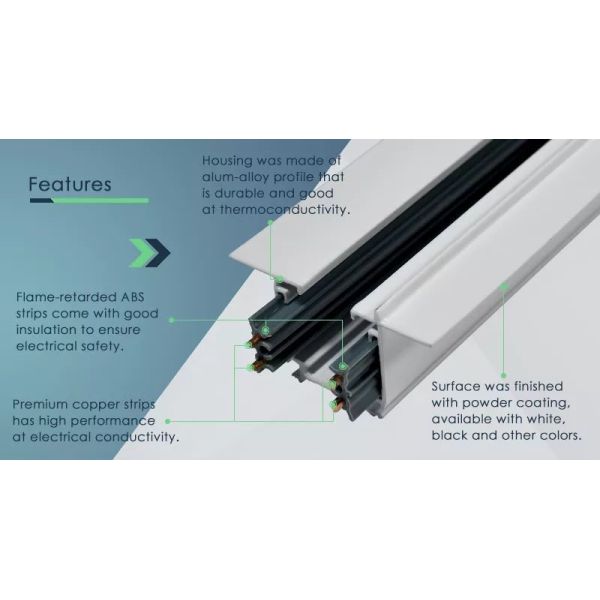 Square Copper Track Lighting Rail System Four Wire Embedded