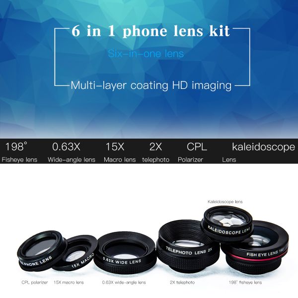 6 In 1 Anamorphic Camera Lens Macro Wide Angle CPL Filter Kit With Clip