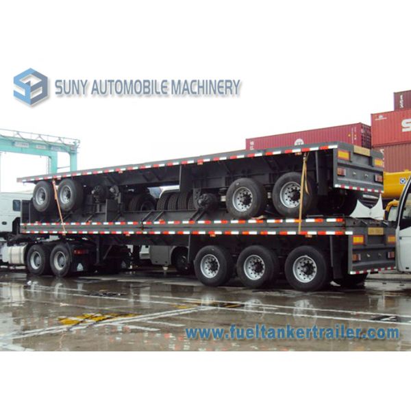40T Double Axles Container Flat Bed Trailer 40ft Mechanical With 8 Piece Leaf Spring