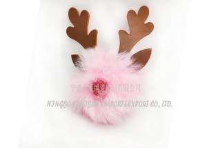 Wholesale Faux Rex Rabbit Fur Ball Keychain , PU Christmas Elk / Reindeer Bag Puff Charm from china suppliers