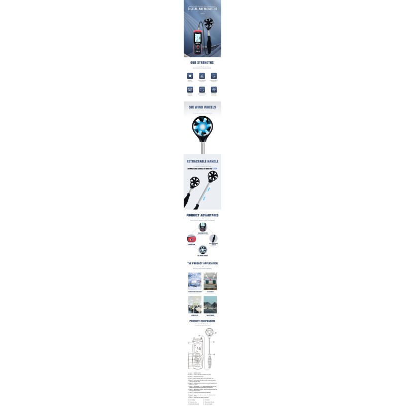 Temperature Humidity Digital Anemometer GT8913 Wind Speed 0.0-45.0 m/s with Backlight