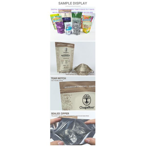 Custom 100pcs Resealable PE Stand up Pouch with Window Zipper Digital Printing Baby Food Plantain Chips Packaging Bag