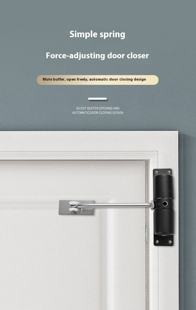 Modern Aluminum Alloy Door Closer with Adjustable Buffer Pulley Automatic Closing Light Spring for Hotels Small Steel Design