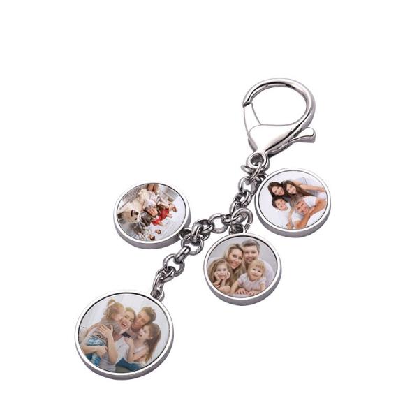 Zinc Alloy Sublimation Blank Metal Key Chain Custom Logo Sublimation Keychains With 4 Round Photo Charms