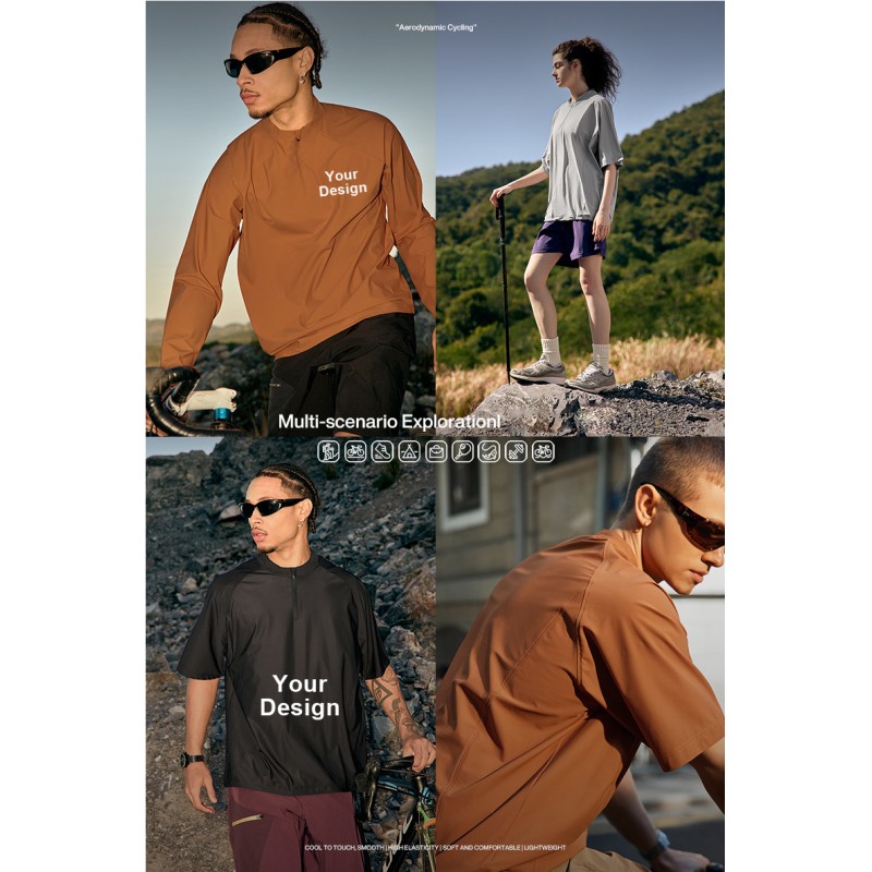 Men Long Sleeve Half Zip Raglan Cycling Top, Ice Cool Quick Dry Nylon Spandex Sport Tee, Custom Logo & Private Label OEM