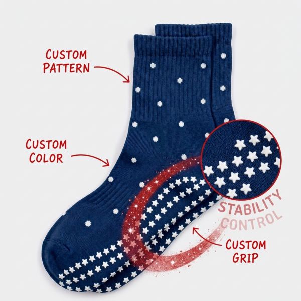 Custom Polka Dot Soft Cotton Non Slip Pilates Socks