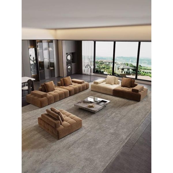 Custom Convertible Reclining Full Sponge Filled Fabric Corner Sofa Set Vacuum Compressed Packing Frameless Living Room