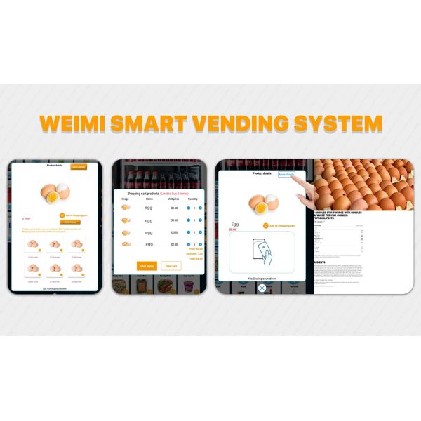WEIMI Chicken Egg Vending Machine with 21.5 inch Touch Screen, Smart Cooling System (3-20°C), and 34 Customizable Lockers