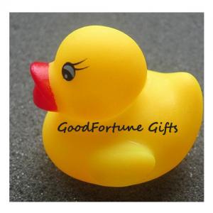 China Eco pvc rubber floating bath yellow duck for kids printed logo toy doll with sound on sale